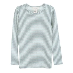 Serendipity Organics Tops Organic Cotton Child Long Tee - Lake/Off White Stripe