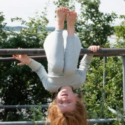 Serendipity Organics Tops Organic Cotton Child Long Tee - Lake/Off White Stripe