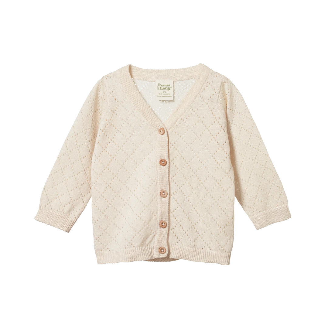 Nature Baby Sale Light Cotton Knit Cardigan - Natural Diamond Knit