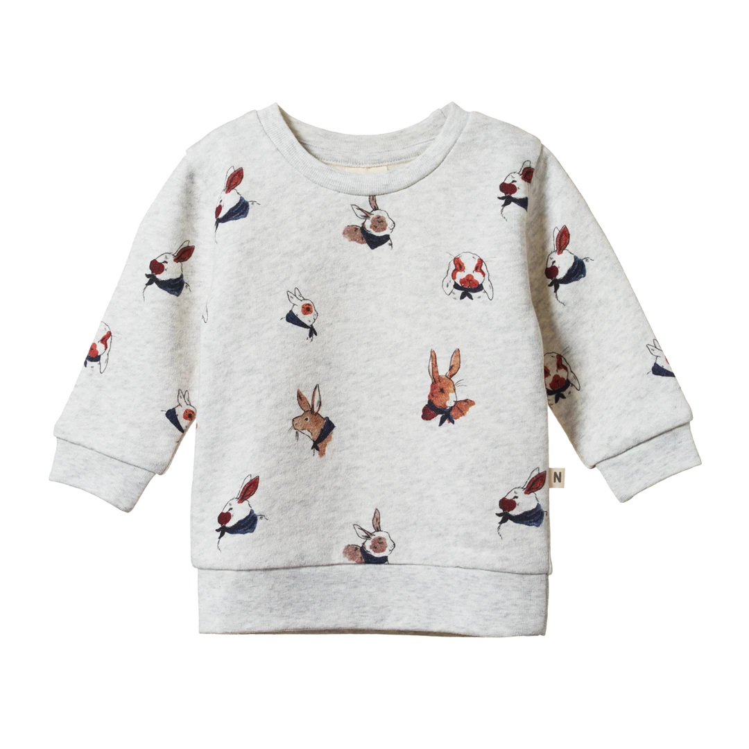 Nature Baby Emerson Sweater - Bunny Garden Light Grey Marl Print Sale 3 Nature Baby Emerson Sweater - Bunny Garden Light Grey Marl Print Sale