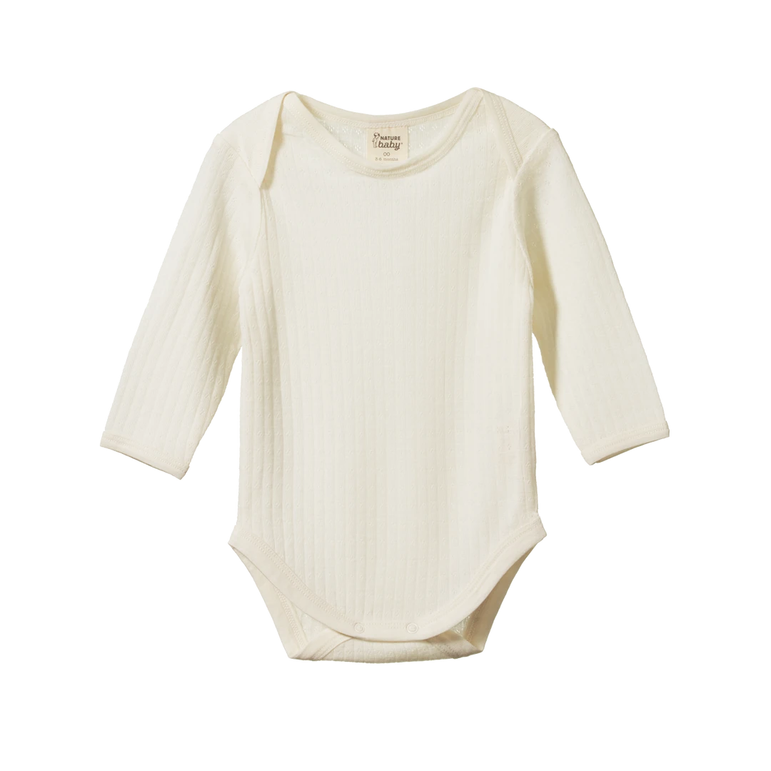 Nature Baby Merino Pointelle Long Sleeve Body Suit - Natural New 3 Nature Baby Merino Pointelle Long Sleeve Body Suit - Natural New