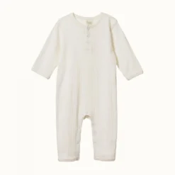 Nature Baby Pointelle Henley Pyjama Suit - Natural Bodies & Jumpsuits