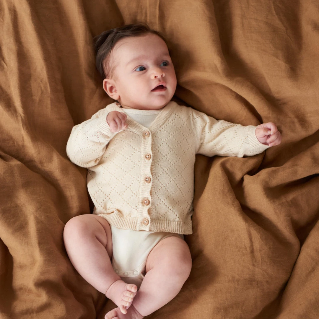 Nature Baby Sale Light Cotton Knit Cardigan - Natural Diamond Knit 5 Nature Baby Sale Light Cotton Knit Cardigan - Natural Diamond Knit